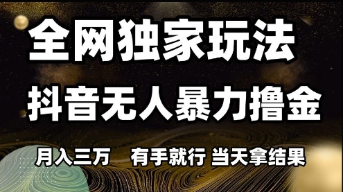 全网独家玩法抖音无人暴力撸金，月入3W，有手就行，当天拿结果【揭秘】