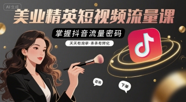 美业精英短视频流量课，掌握抖音流量密码，天天有询单，条条有转化