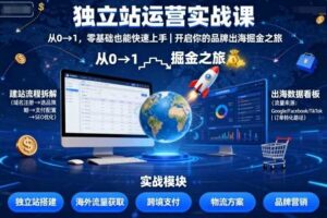 独立站运营实战课，​从0到1，零基础也能快速上手，开启你的品牌出海掘金之旅