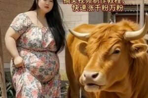 AI美女和大黄牛摔跤搞笑荒诞视频制作教程，快速涨千粉万粉