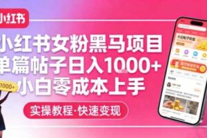 小红书女粉黑马项目，单篇帖子日入1k+，小白零成本上手