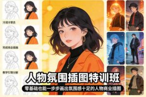 人物氛围插图特训班，零基础也能一步步画出氛围感十足的人物商业插图